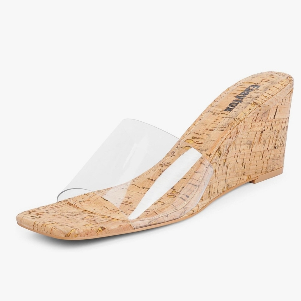 Clear Strap Cork Wedge Sandals